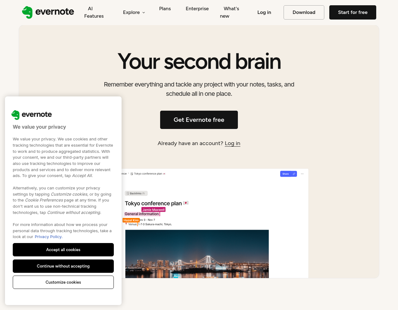 Screenshot von Evernote
