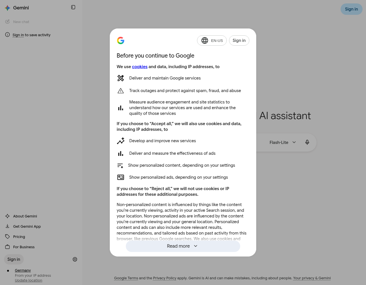 Screenshot von Google Gemini