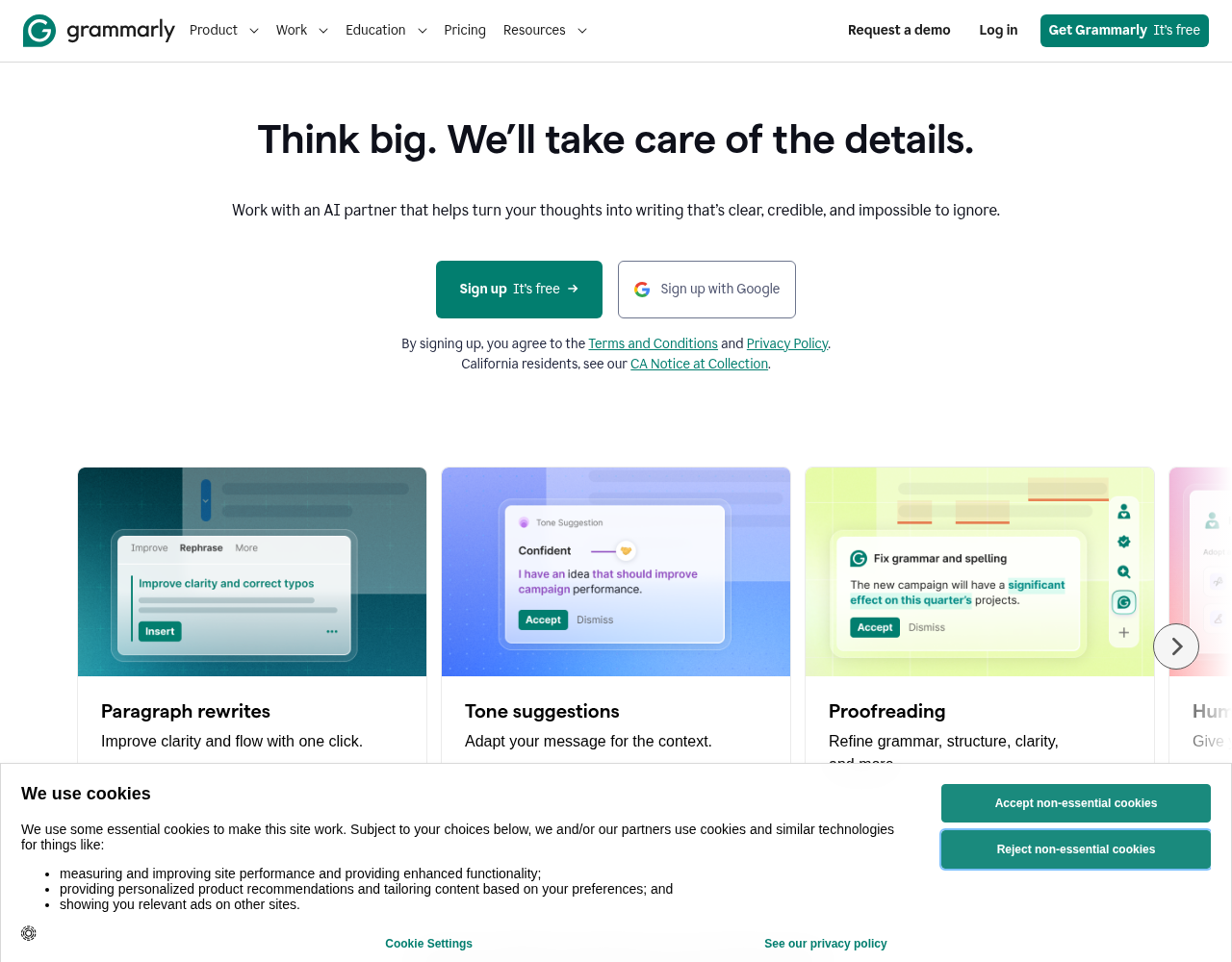 Screenshot von Grammarly Business