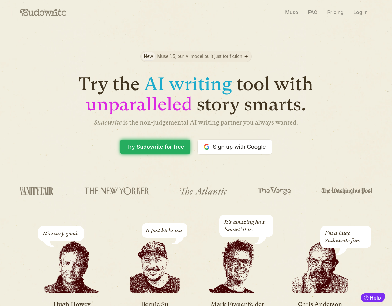 Screenshot von Sudowrite